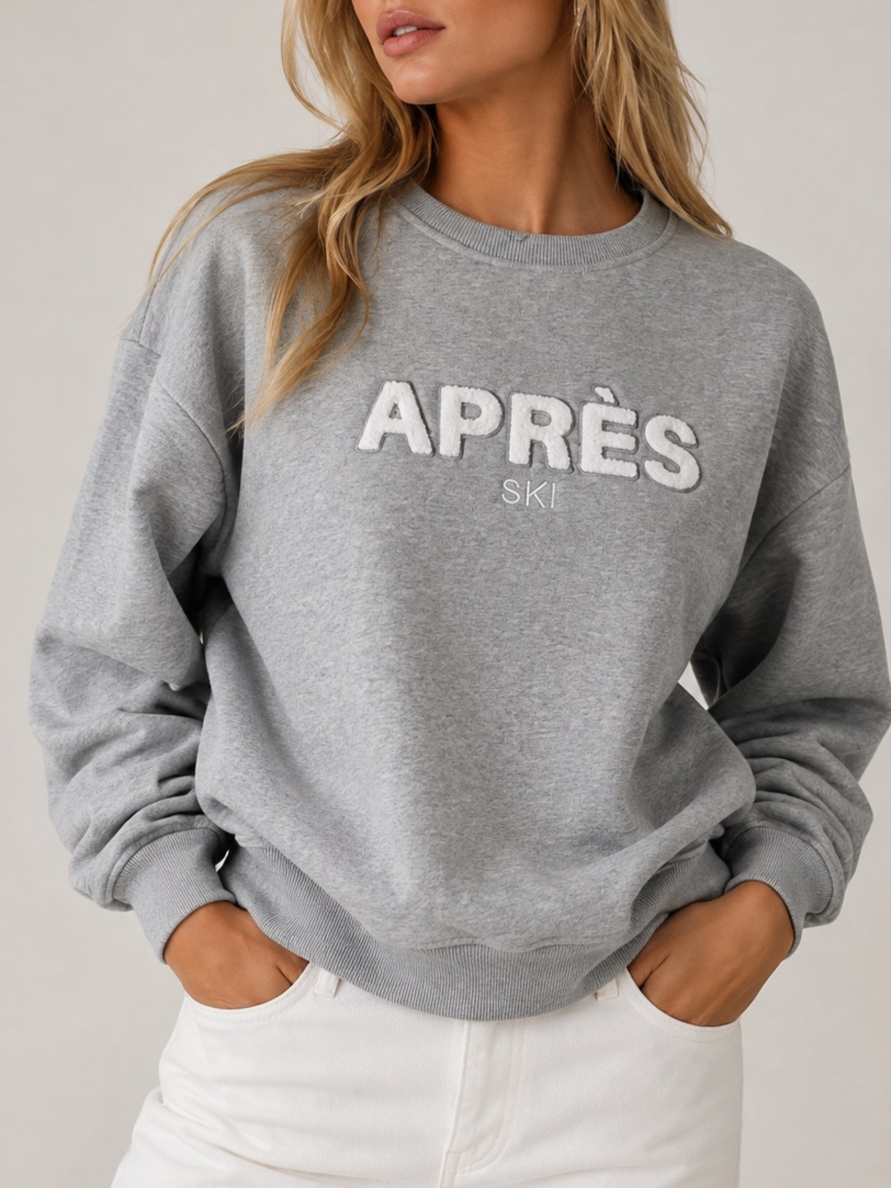 Apres Actif Après Ski Crewneck Sweatshirt Size S Gray White Cozy Fleece Sweater